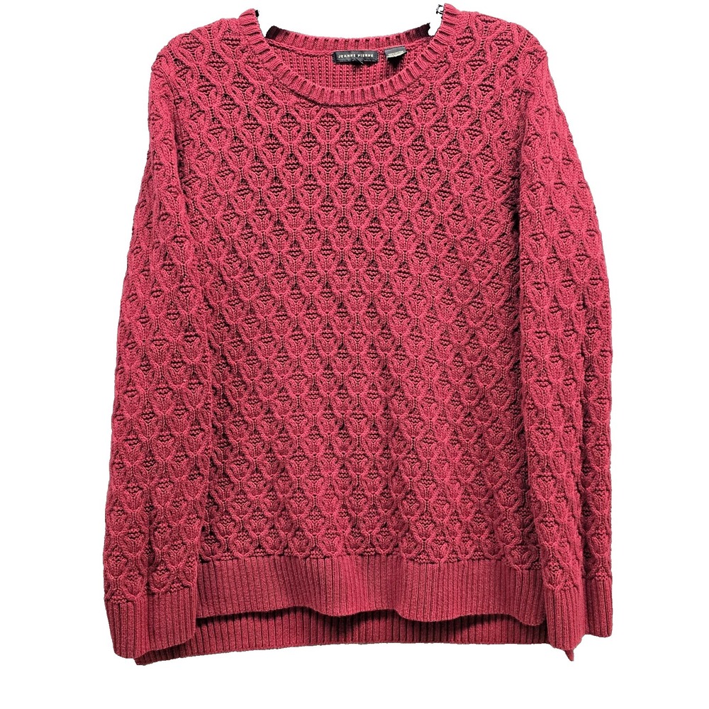 Jeanne Pierre Women's XL Red Cable Knit Pullover Sweater 100% Cotton Cozy Heavy